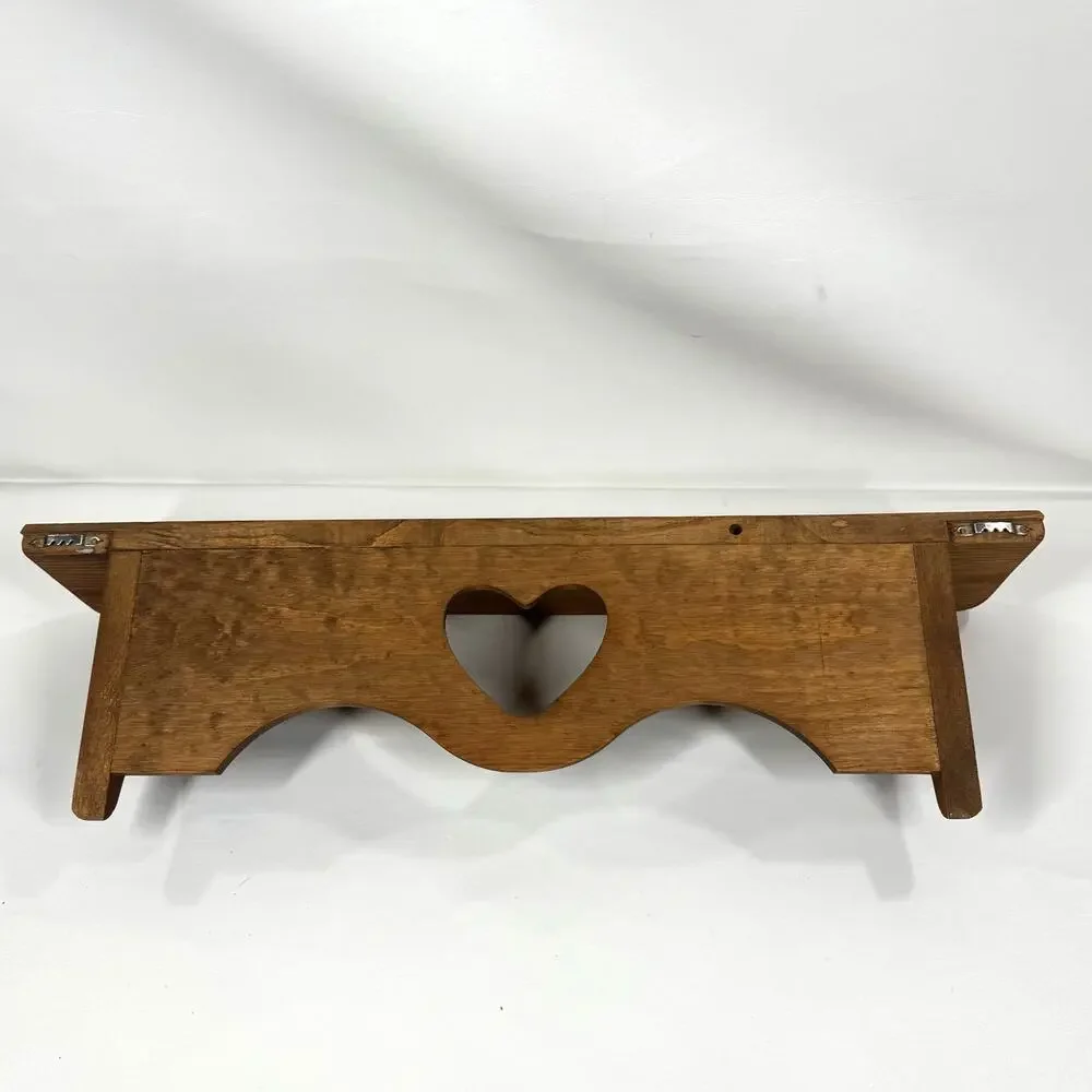 Vintage Wood Wall Shelf Pine Heart Cutout Plate Groove Country Farmhouse Decor